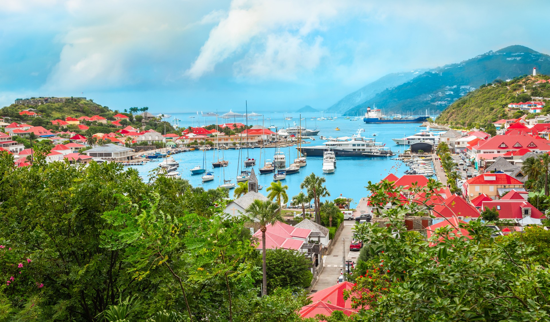 Gustavia harbor landscape, Saint Barthelemy.